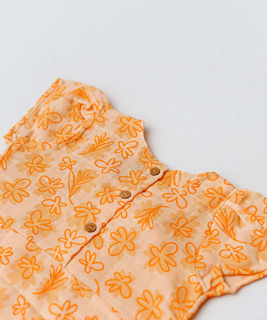 Muslin Cap Sleeve Frock - Apricot Sherbet Moss