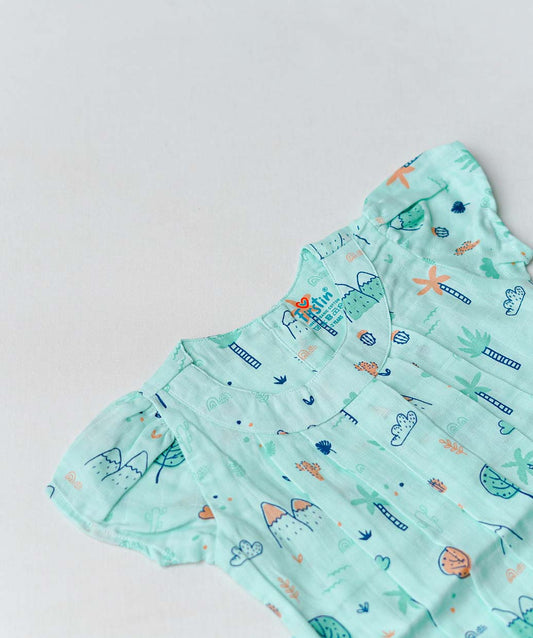Muslin Cap Sleeve Frock - Mint Cliff