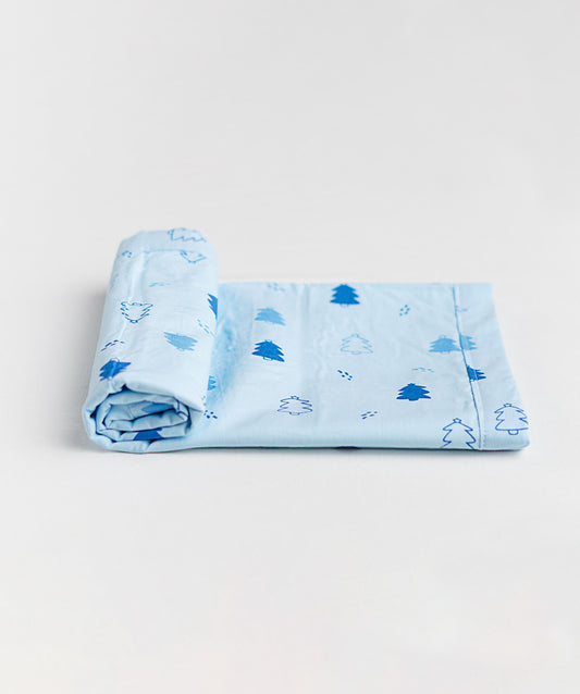 Poplin Cotton Dohar (Mattress Protector/Receiving Sheet) - Blue Fir Tree