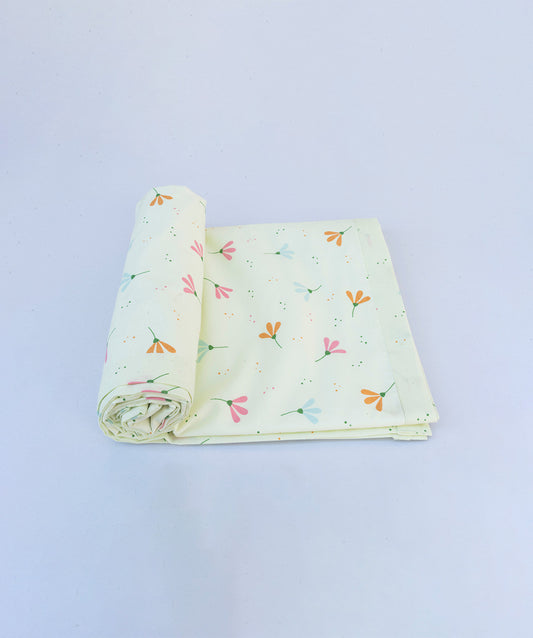 Poplin Cotton Dohar (Premium Bed Protector) - Lime Cream Bloom
