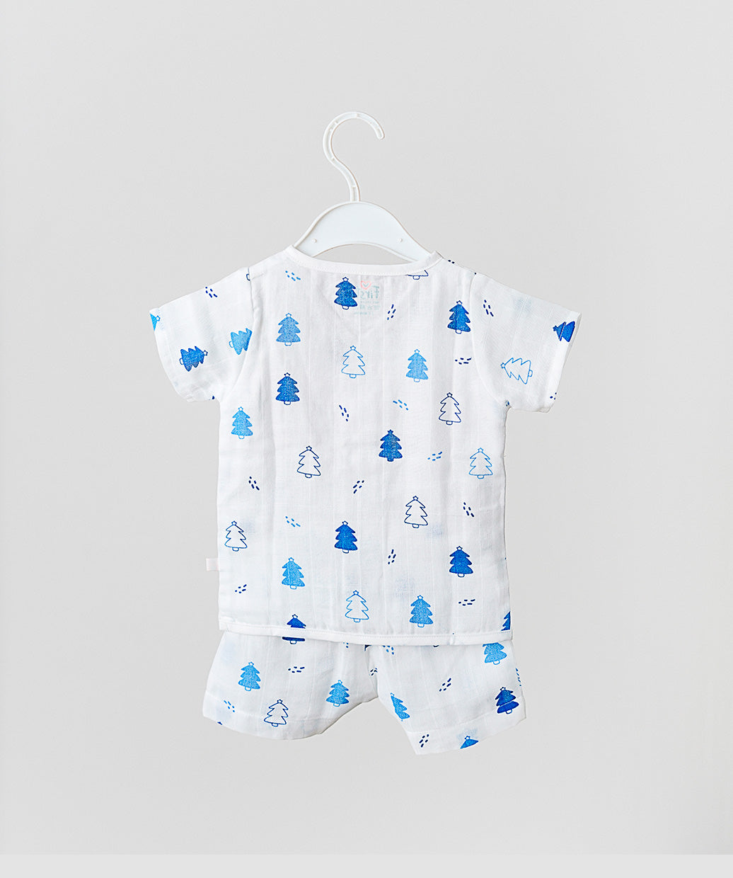 Blue Fir Tree White Base Muslin Jabla Shorts Set Half Sleeve