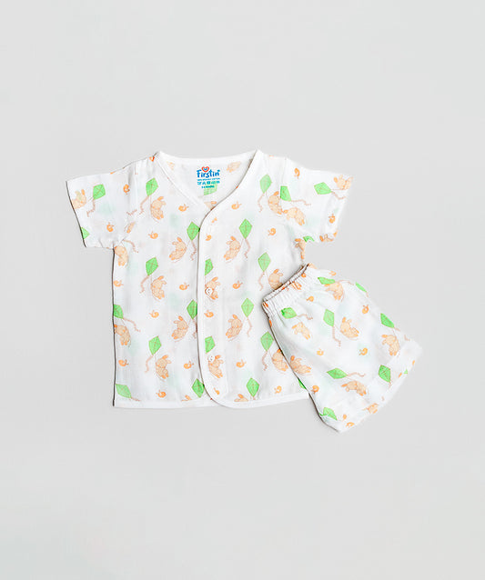 FIRSTIN Vanilla Bunny Kite White Base Muslin Jabla Shorts Set Half Sleeve