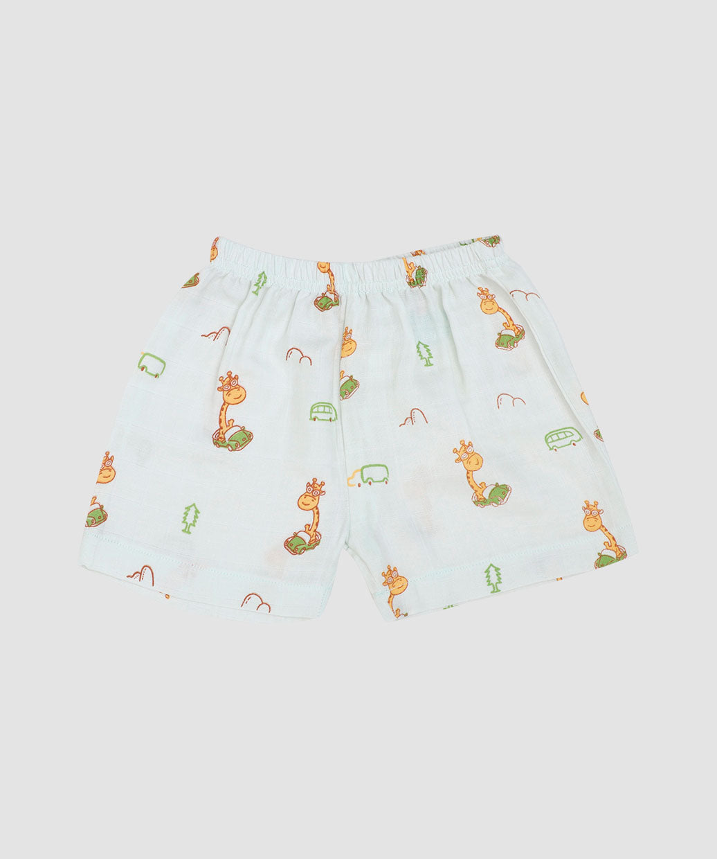 Frost Joyous Giraffe Printed Muslin Jabla Shorts Set Half Sleeve