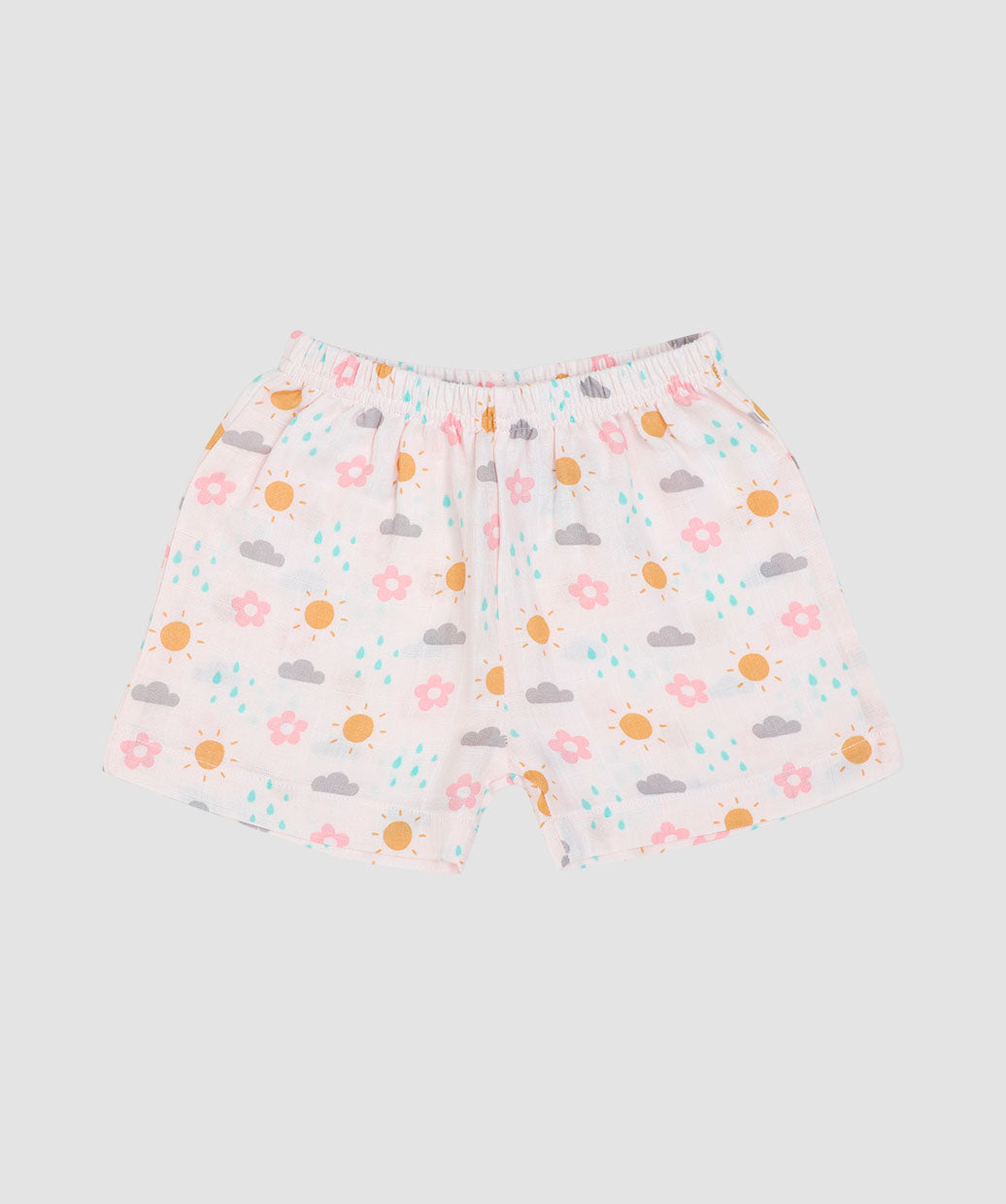 Salsa Rose - Daisy Cloud Printed Muslin Jabla Shorts Set Half Sleeve