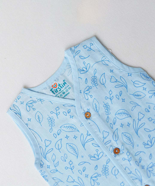 FIRSTIN Muslin Jabla-Shorts Set Sleeveless - Blue Shrubs