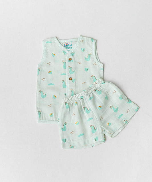 Muslin Jabla-Shorts Set Sleeveless - Frost Dino Crown