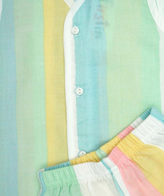 FIRSTIN Muslin Jabla-Shorts Set Sleeveless - Multicolor Stripes