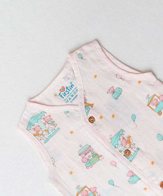 FIRSTIN Muslin Jabla-Shorts Set Sleeveless - Salsa Rose Ferris Wheel