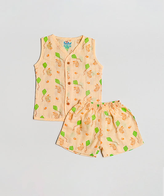 Vannila Bunny Kite Muslin Jablas Shorts Set Sleeveless