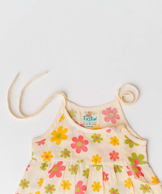 Muslin Knotted Frock - Vanilla Petals
