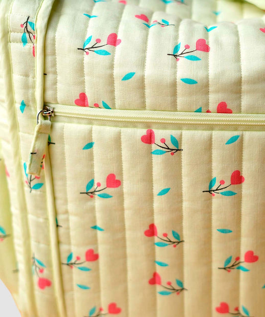 Muslin Lime Cream Anthurium Printed-Diaper Bag 40X28X14CM
