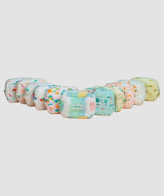 Muslin Pouch - Zip Type - Salsa Rose Daisy Cloud