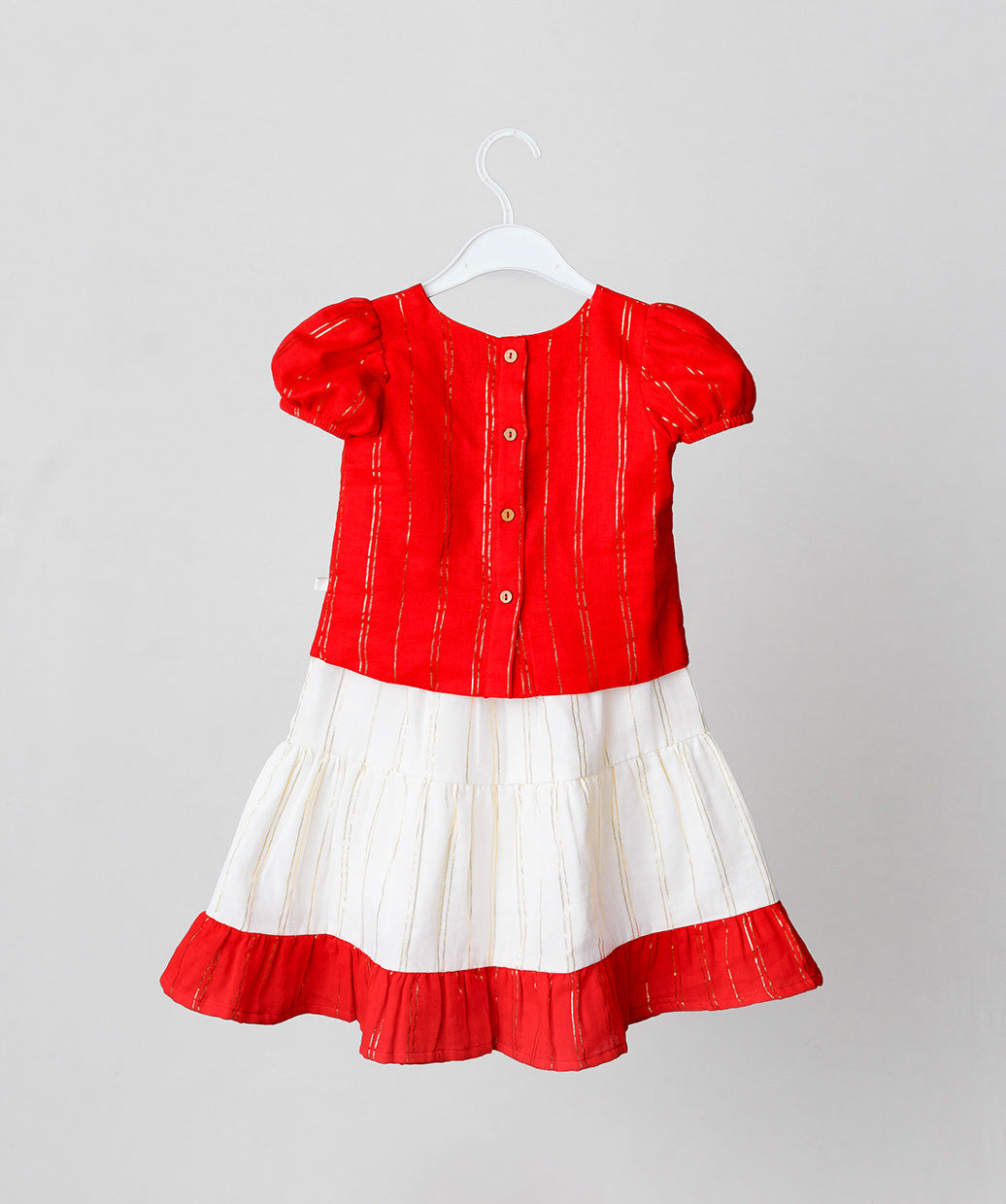 Ridhi Top With Skirt (Puff Sleeve) - Carmine