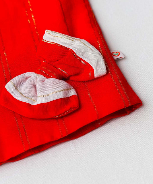 FIRSTIN Ridhi Top With Skirt (Puff Sleeve) - Carmine