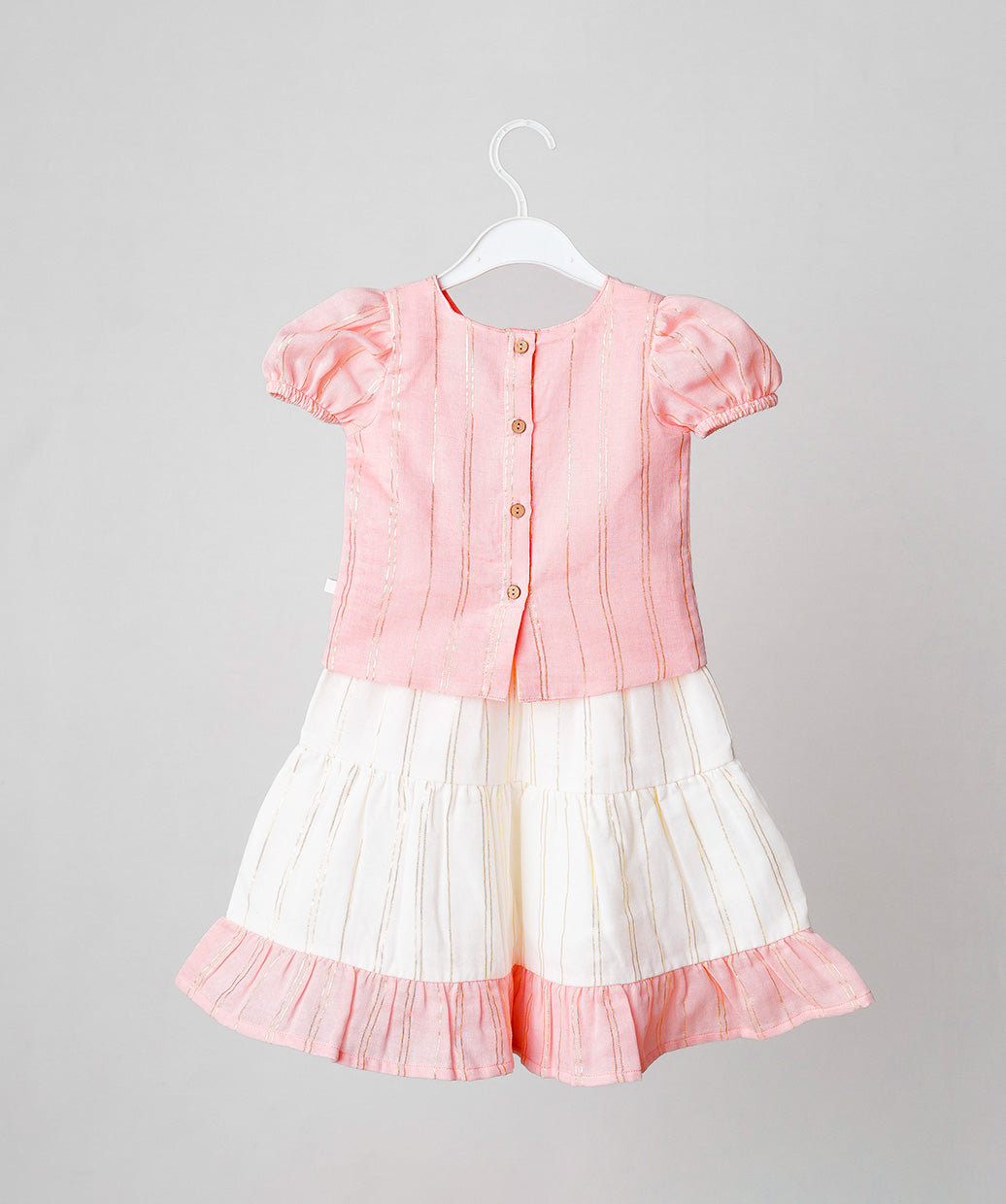 Ridhi Top With Skirt (Puff Sleeve) - Flamingo Pink