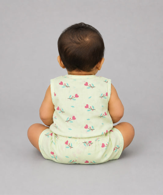 Muslin Jabla-Shorts Set Sleeveless - Lime Cream Anthurium