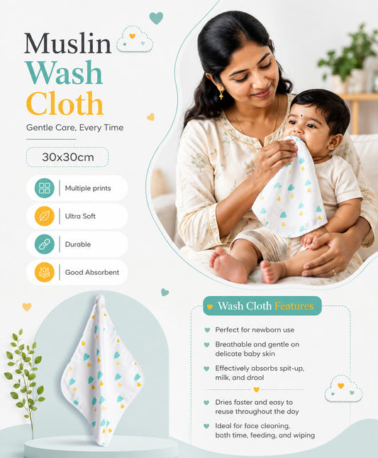 Muslin Wash Cloth Assorted (Any 2 prints) 2 Pcs Pack Combo 2
