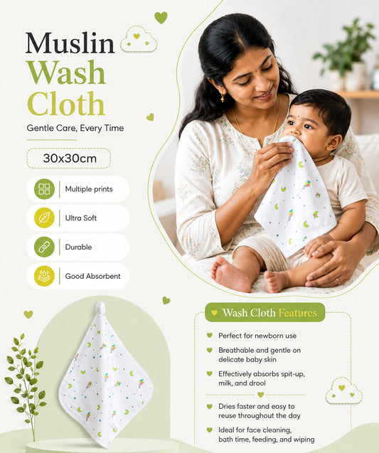 Muslin Wash Cloth Assorted (Any 2 prints) 2 Pcs Pack Combo 3