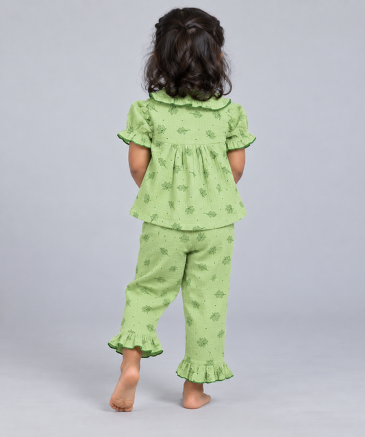 Muslin Bubble Crinkle Night Pyjamas - Tea Green - Areca