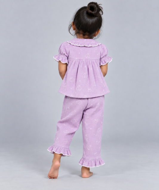 Muslin Bubble Crinkle Night Pyjamas - Soft Lavender - Pears