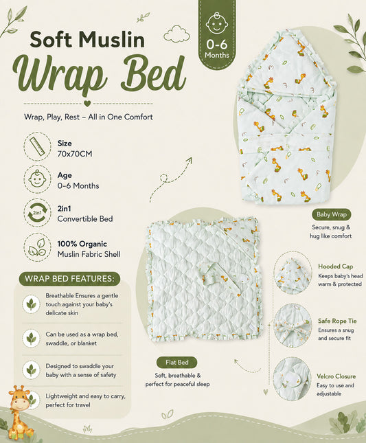 Muslin Frost Joyous Giraffe Baby Wrap Bed