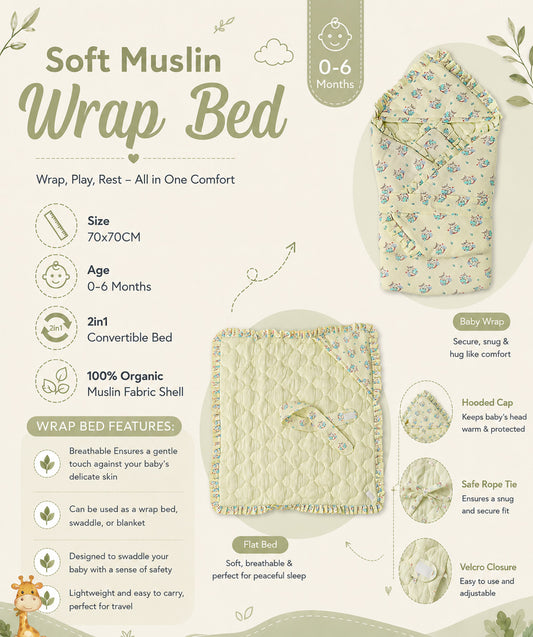 Muslin Yellow Zippy Zebra Baby Wrap Bed