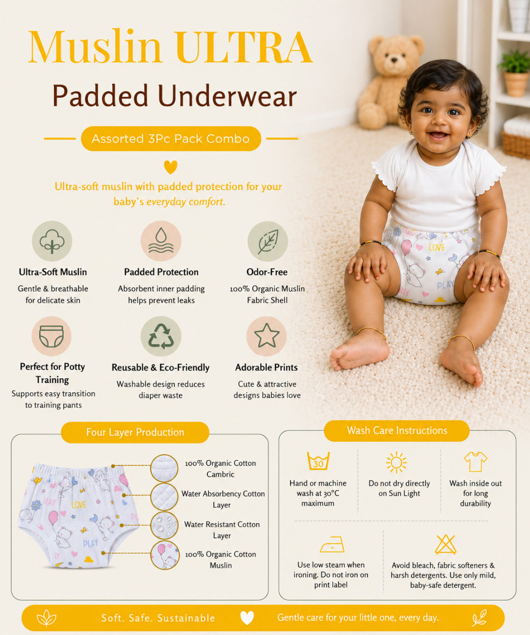 Muslin ULTRA Padded Underwear 6 Pc Pack Combo 8
