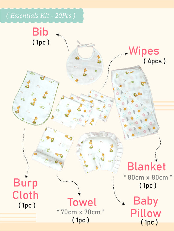 FIRSTIN My First Surprise (Essentials Kit - 20Pcs) - (W) Giraffe - For 0-3 Months