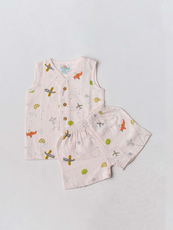 FIRSTIN Muslin Jabla-Shorts Set Sleeveless - Salsa Rose Airjet