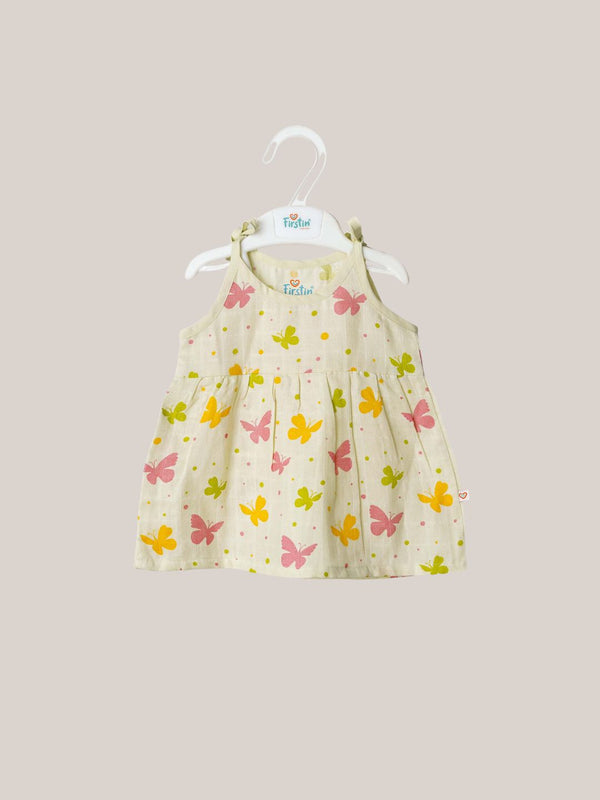 FIRSTIN Muslin Knotted Frock - Aloe Wash Butterfly
