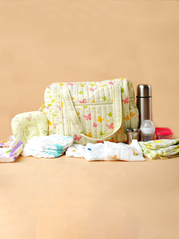 FIRSTIN Muslin Aloe Wash Butterfuly Printed Diaper Bag 40X28X14CM