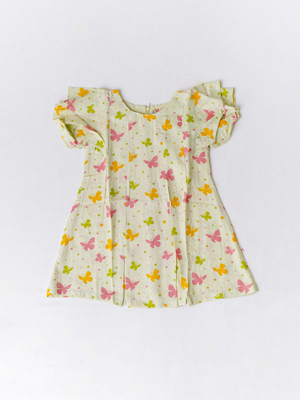 FIRSTIN Muslin Butterfly Sleeve Frock - Aloe Wash Butterfly