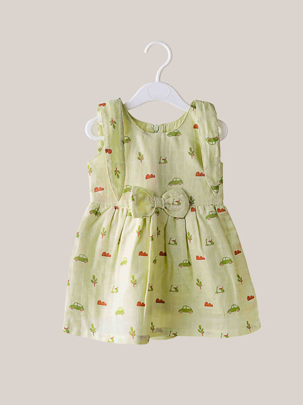FIRSTIN Muslin Aloe Wash Vespa Self Knotted Frock With Bow