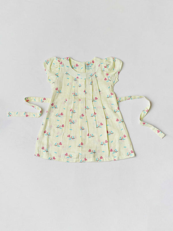 FIRSTIN Muslin Cap Sleeve Frock - Lime Cream Anthurium