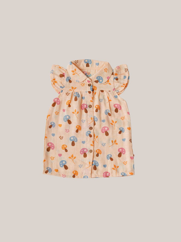 FIRSTIN Muslin Collar Neck Frock - Apricot Sherbet Mushies