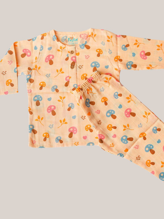 Muslin Pyjamas Set - Apricot Sherbet Mushies
