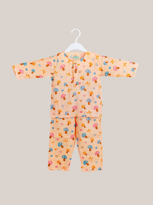 Muslin Pyjamas Set - Apricot Sherbet Mushies