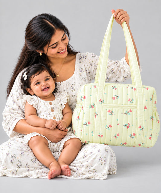 Muslin Diaper Bag Lime Cream Anthurium