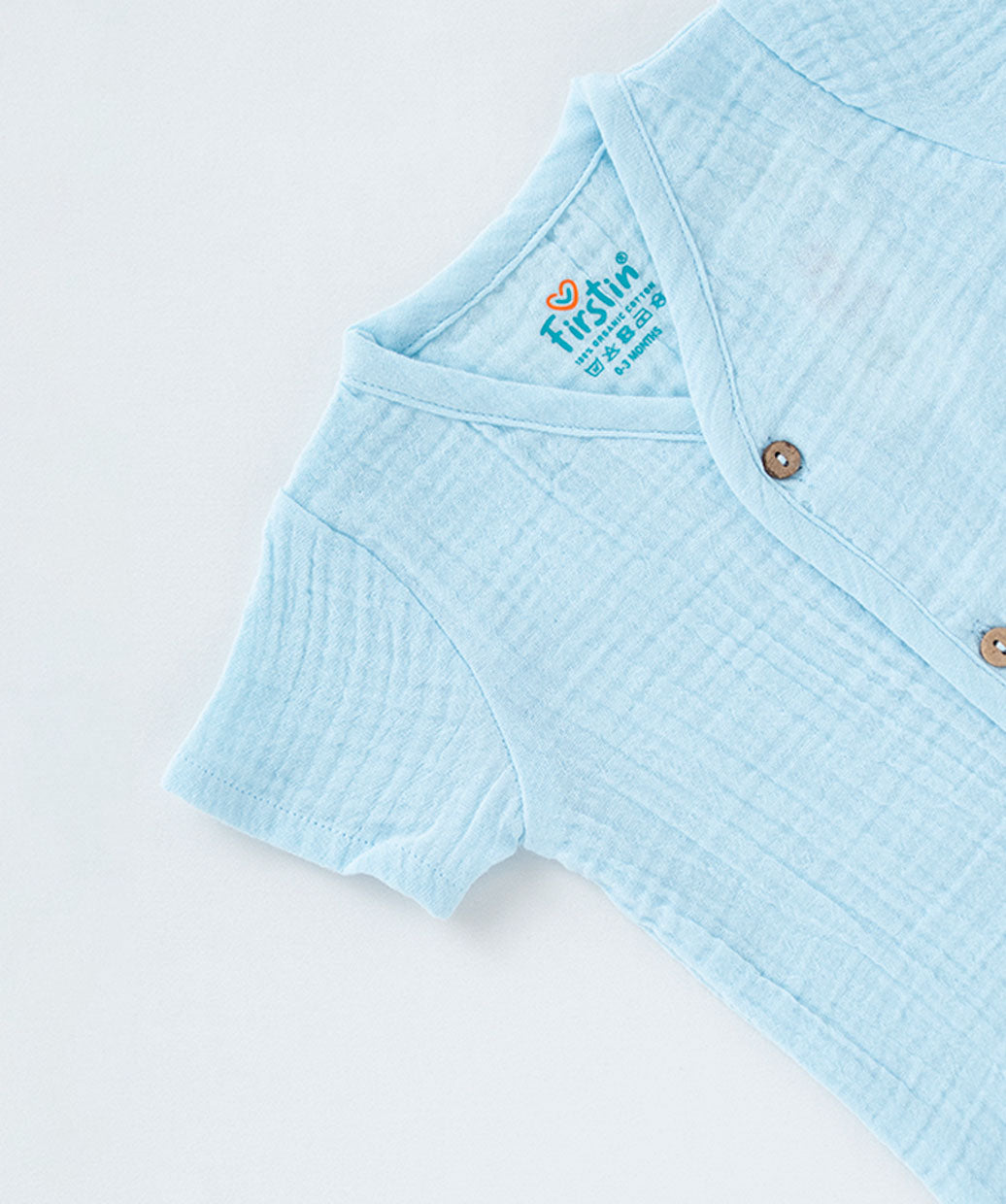 Muslin Bubble Crinkle Jabla-Shorts Set Half Sleeve - Aqua