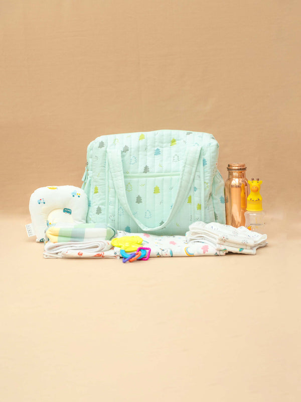 FIRSTIN Muslin Diaper Bag - 40X28X14CM - Mint Fir Tree