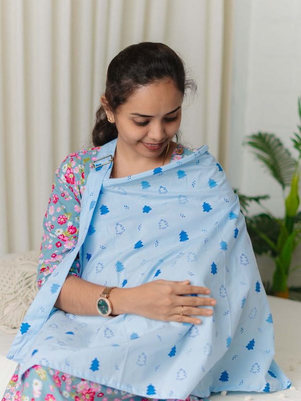 FIRSTIN Poplin Feeding Apron Blue Fir Tree