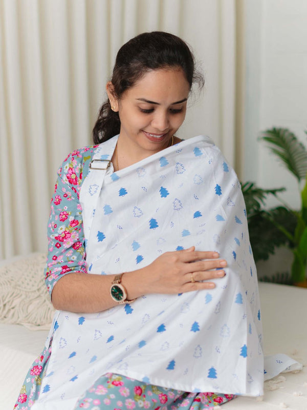 FIRSTIN Poplin Feeding Apron Blue Fir Tree(W)