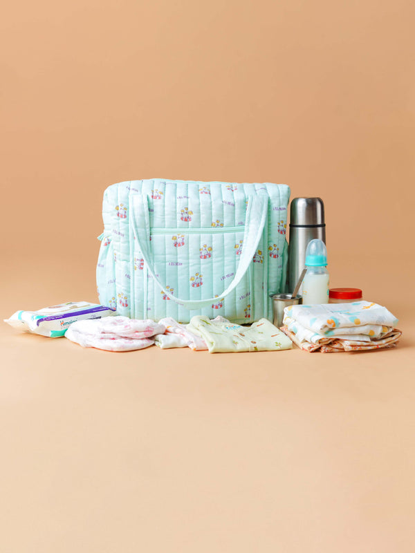FIRSTIN Muslin Diaper Bag - 40X28X14CM - Mint Big Dream