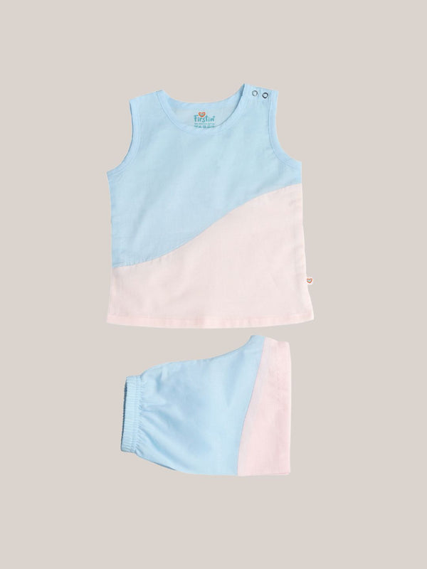 FIRSTIN Organic Cotton Duo Jabla-Shorts Set Sleeveless - Blue