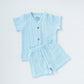 Muslin Bubble Crinkle Jabla-Shorts Set Half Sleeve - Aqua