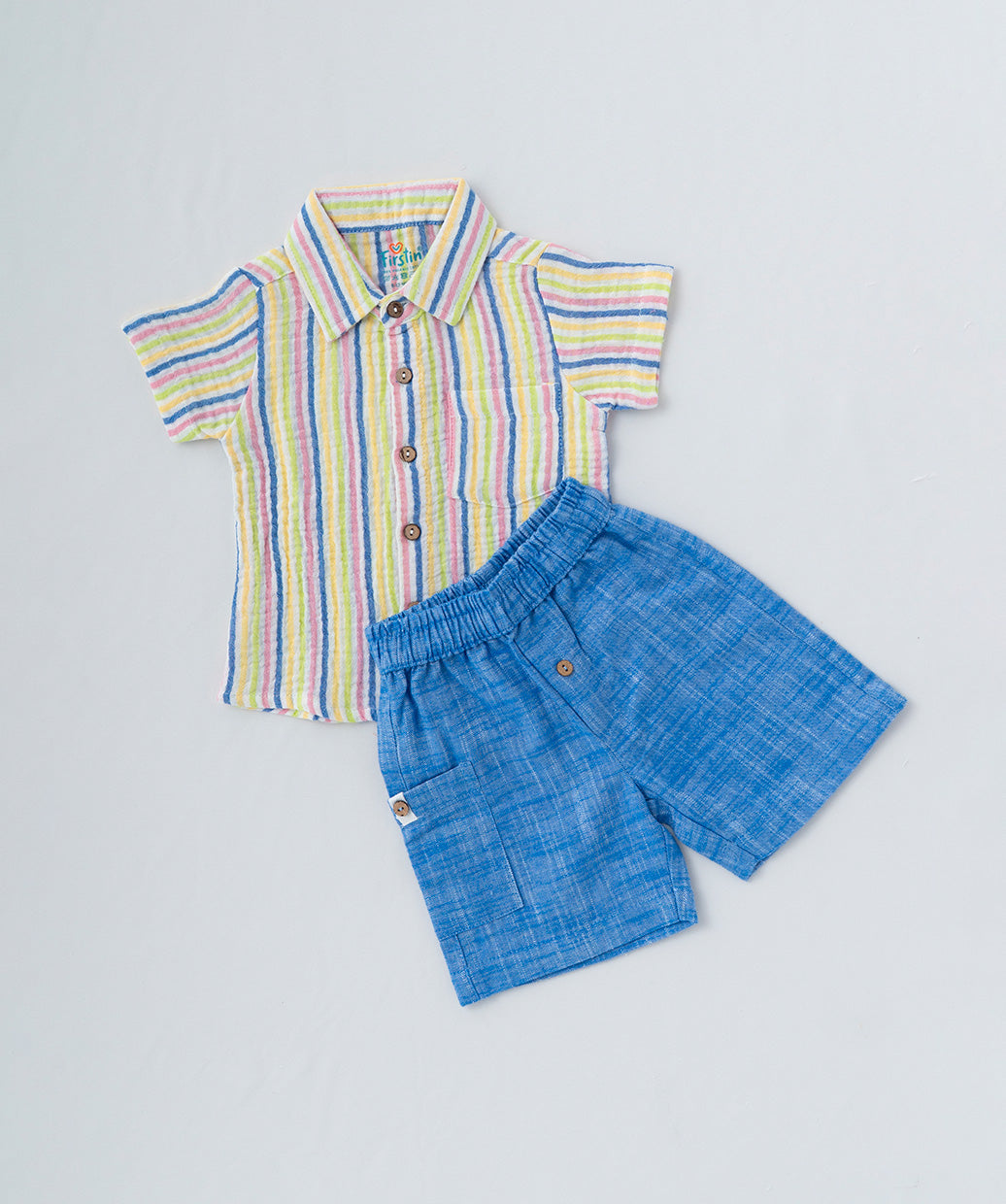 Y/D Muslin Crinkle Breezy Shirt-Shorts Set - Candy Stripe
