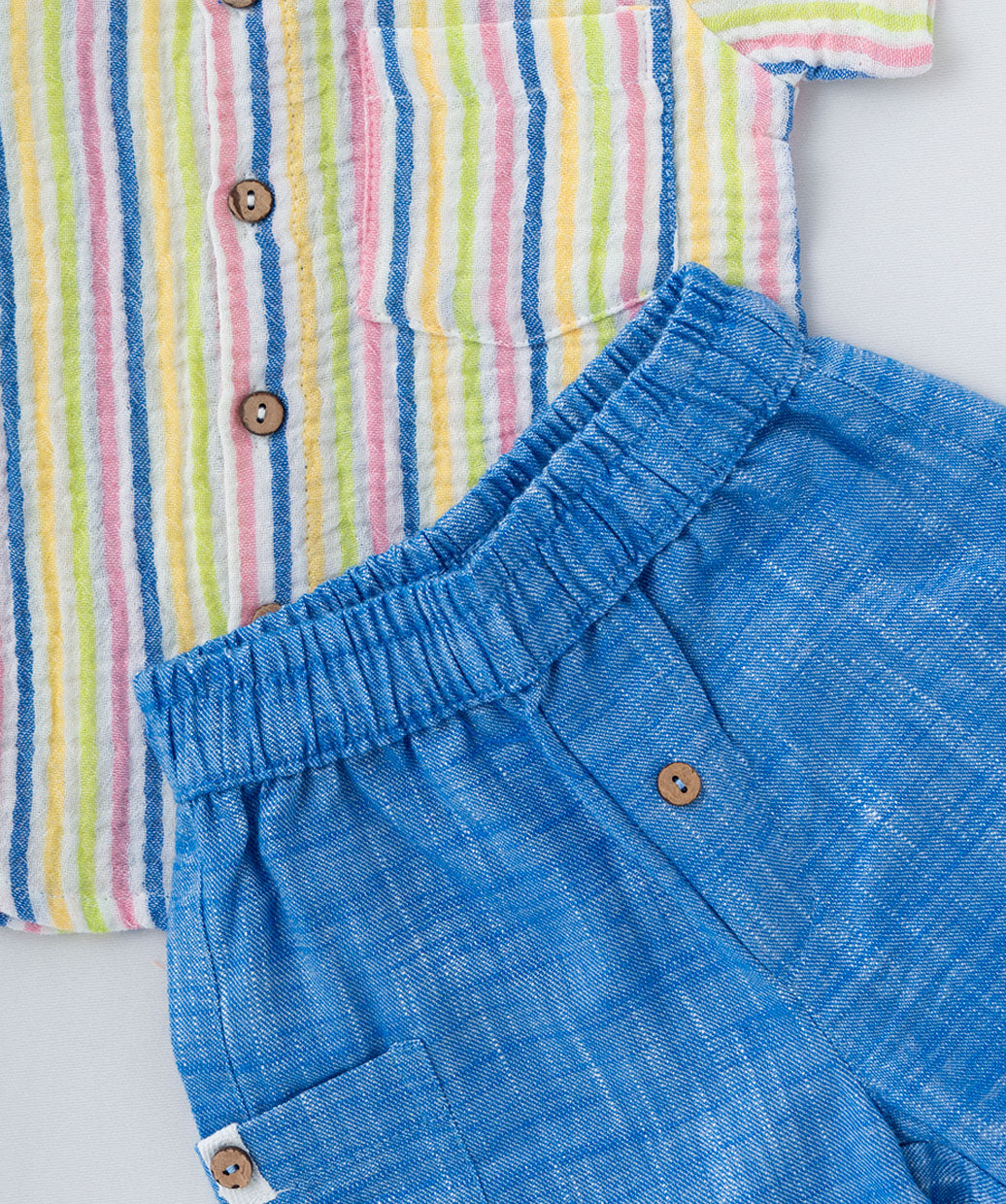 Y/D Muslin Crinkle Breezy Shirt-Shorts Set - Candy Stripe