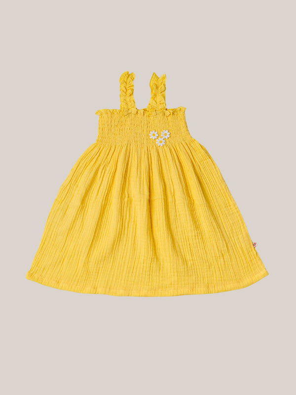 FIRSTIN Muslin Bubble Crinkle Smocking Frock - Crayola