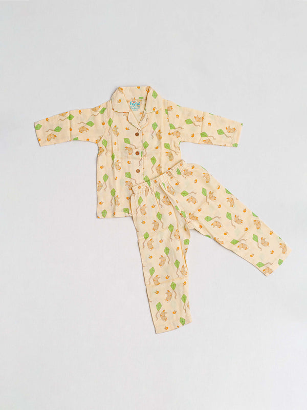 FIRSTIN Vannila Bunny Kite Printed Muslin Night Suit Set