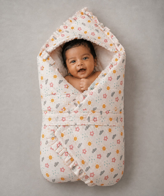 Muslin Salsa Rose Daisy Cloud Baby Wrap Bed